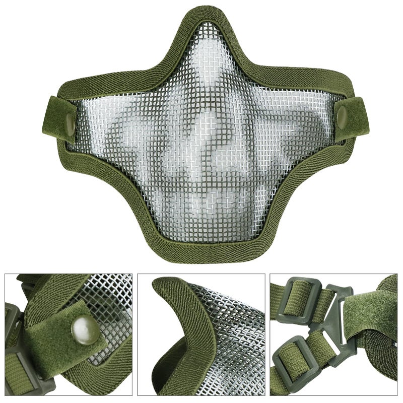 Aoutacc Airsoft Half Face Mask Steel Mesh and Goggles Set, Tactical Masks Protection Gear for Paintball BBS CS Nerf Game Cosplay Halloween Costume Accessories (ArmyGreen) - Image 2